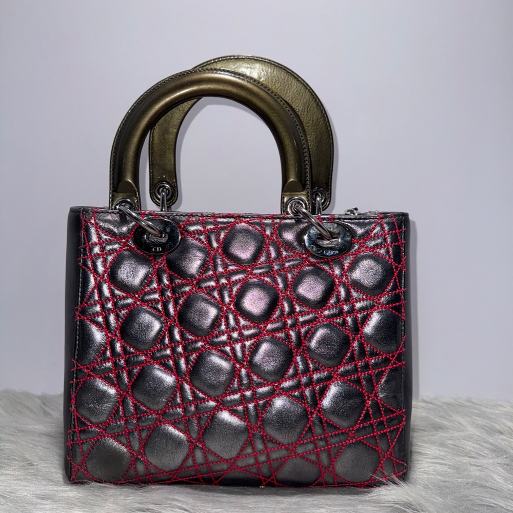 Christian Dior Cannage two-Way Handbag with Pink Stitching~Pre-Loved - Picture 7 of 16